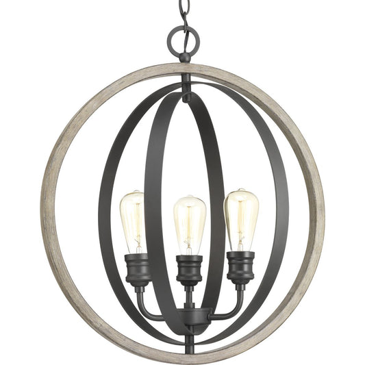 PROGRESS LIGHTING P500093-143 Graphite Conestee Collection Three-Light Graphite Farmhouse Pendant Light