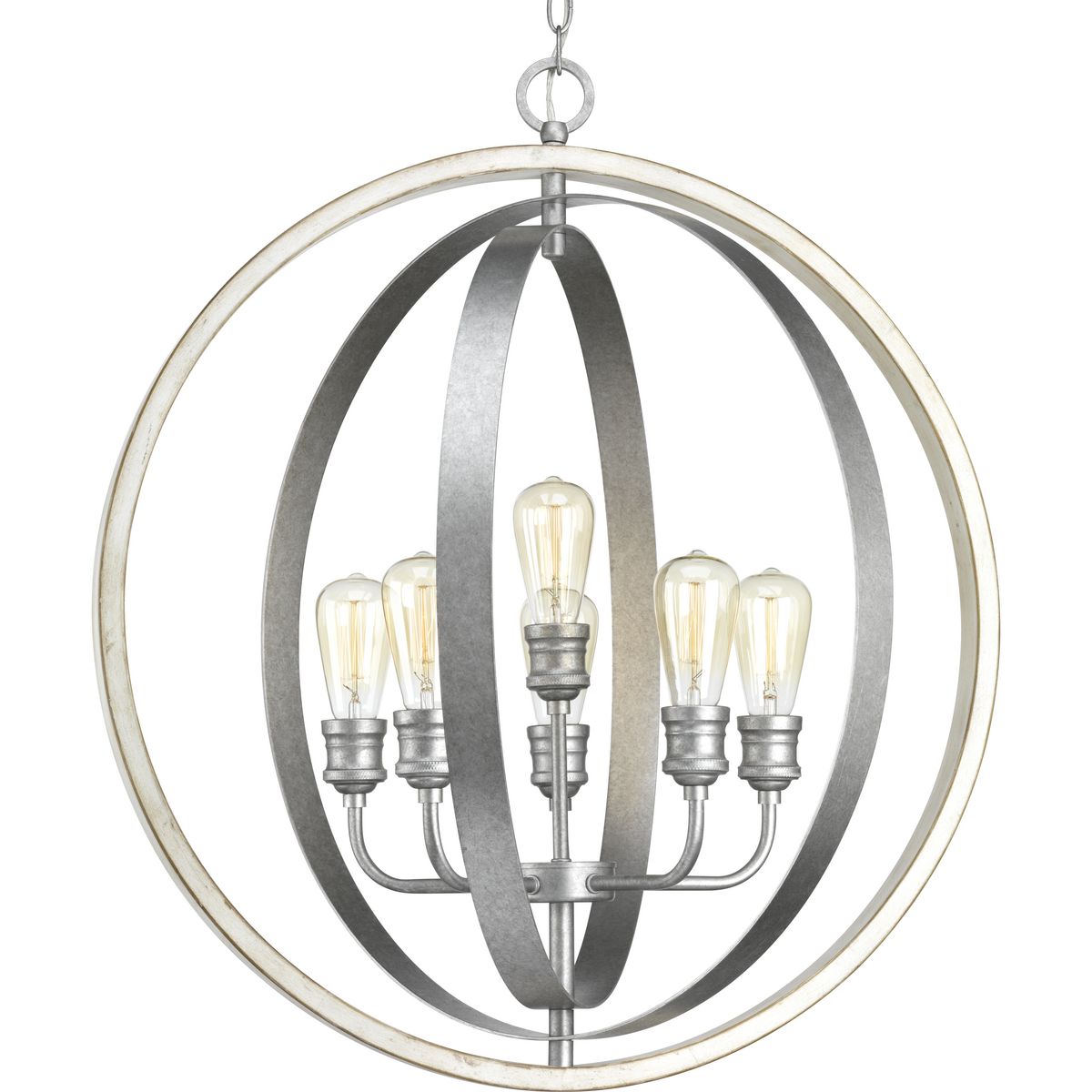 PROGRESS LIGHTING P500094-141 Galvanized Finish Conestee Collection Six-Light Galvanized Finish Farmhouse Pendant Light