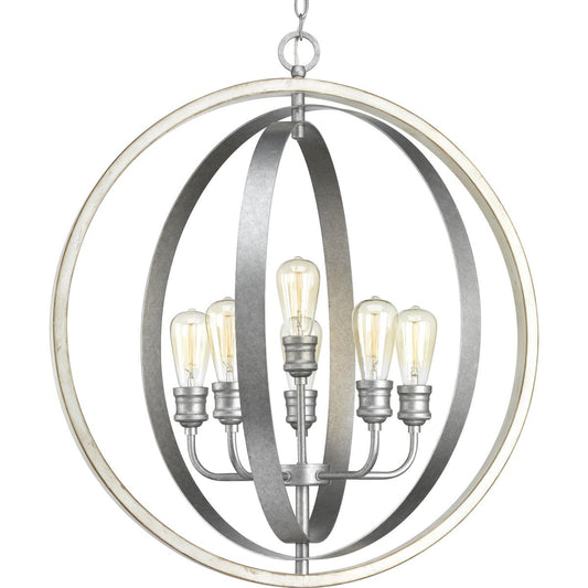 PROGRESS LIGHTING P500094-141 Galvanized Finish Conestee Collection Six-Light Galvanized Finish Farmhouse Pendant Light