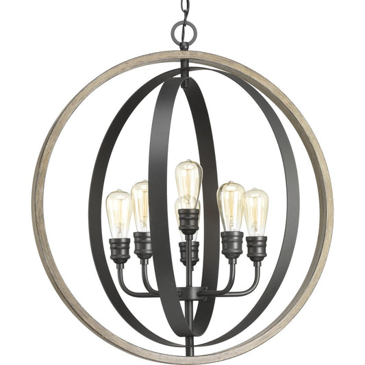 PROGRESS LIGHTING P500094-143 Graphite Conestee Collection Six-Light Graphite Farmhouse Pendant Light