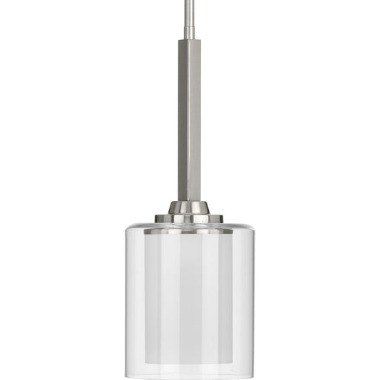 PROGRESS LIGHTING P500103-009 Brushed Nickel Kene Collection One-Light Brushed Nickel Clear Glass Craftsman Pendant Light