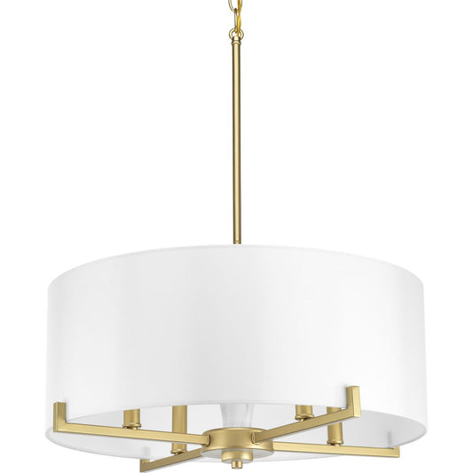 PROGRESS LIGHTING P500108-078 Vintage Gold Palacio Collection Four-Light Vintage Gold White Silk Shade Luxe Pendant Light
