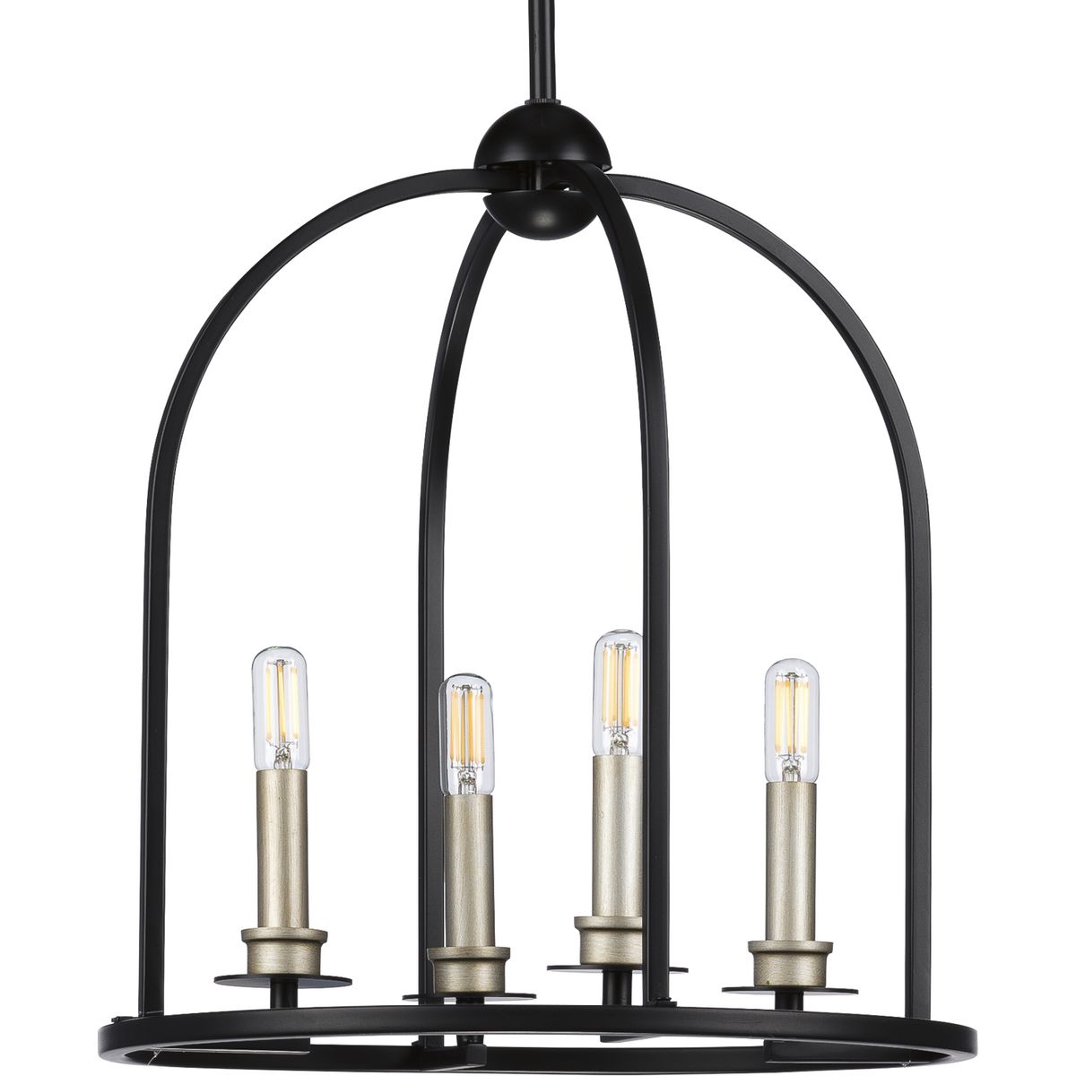 PROGRESS LIGHTING P500121-031 Matte Black Seneca Collection Four-Light Matte Black Farmhouse Pendant Light