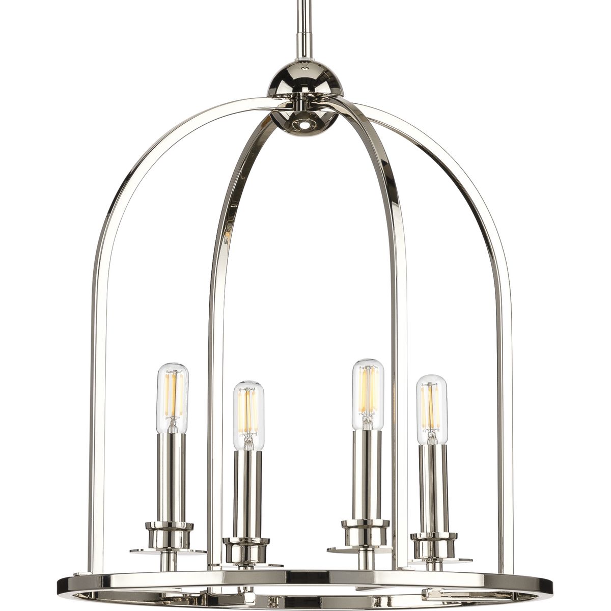 PROGRESS LIGHTING P500121-104 Polished Nickel Seneca Collection Four-Light Polished Nickel Farmhouse Pendant Light