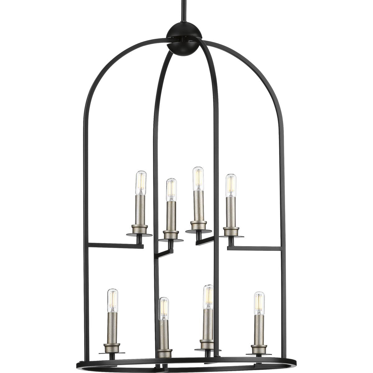 PROGRESS LIGHTING P500122-031 Matte Black Seneca Collection Eight-Light Matte Black Farmhouse Pendant Light