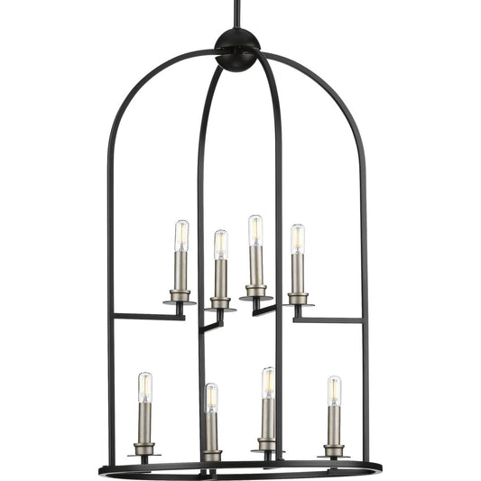 PROGRESS LIGHTING P500122-031 Matte Black Seneca Collection Eight-Light Matte Black Farmhouse Pendant Light