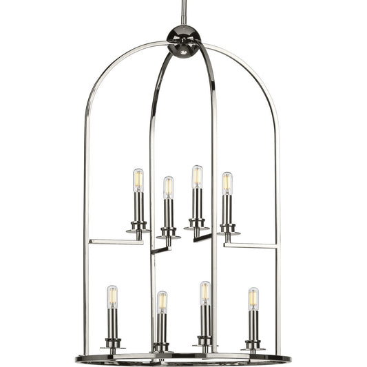 PROGRESS LIGHTING P500122-104 Polished Nickel Seneca Collection Eight-Light Polished Nickel Farmhouse Pendant Light