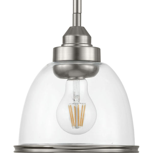 PROGRESS LIGHTING P500137-009 Brushed Nickel Saluda Collection One-Light Mini-Pendant