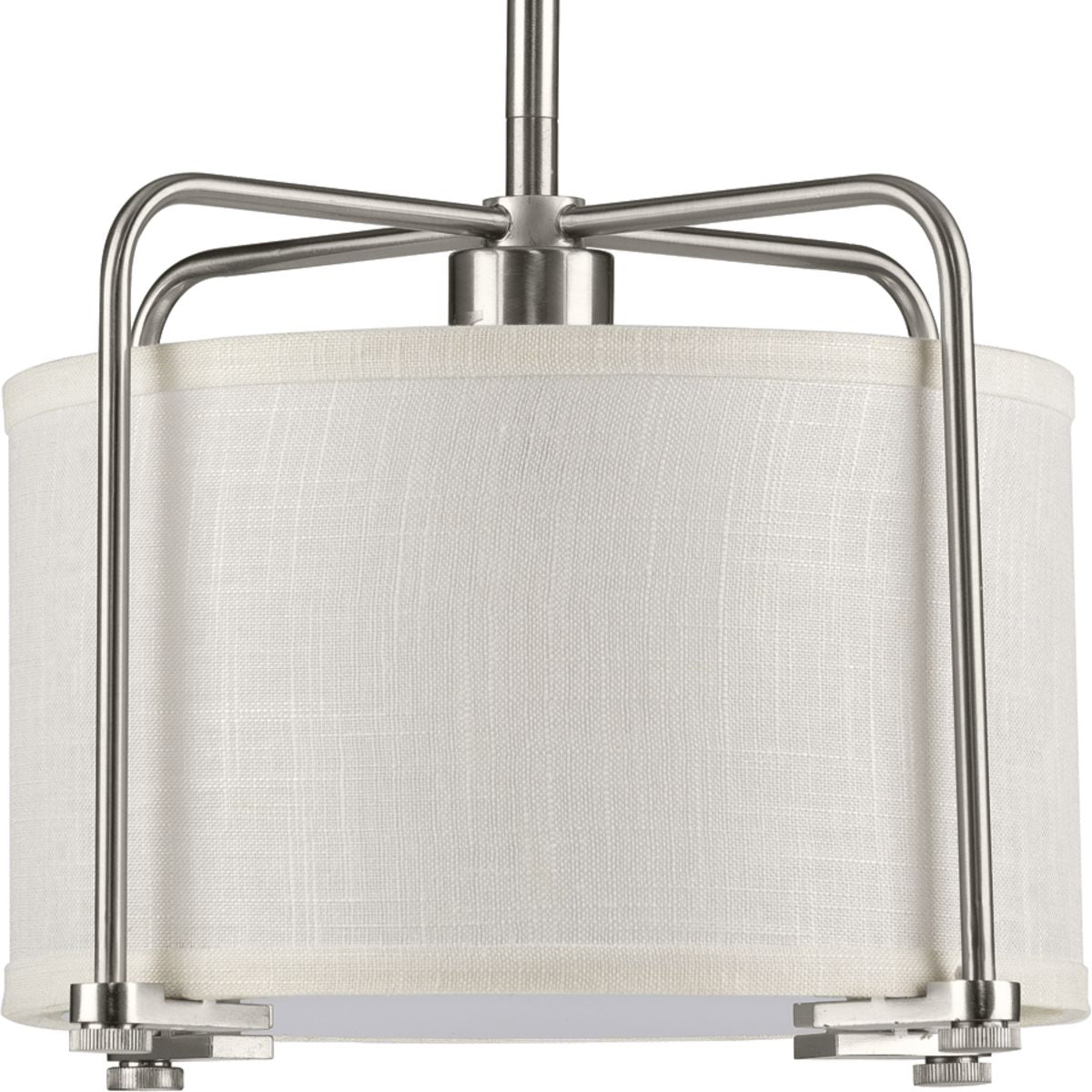 PROGRESS LIGHTING P500138-009 Brushed Nickel Kempsey Collection One-Light Brushed Nickel Summer Linen Shade Farmhouse Pendant Light