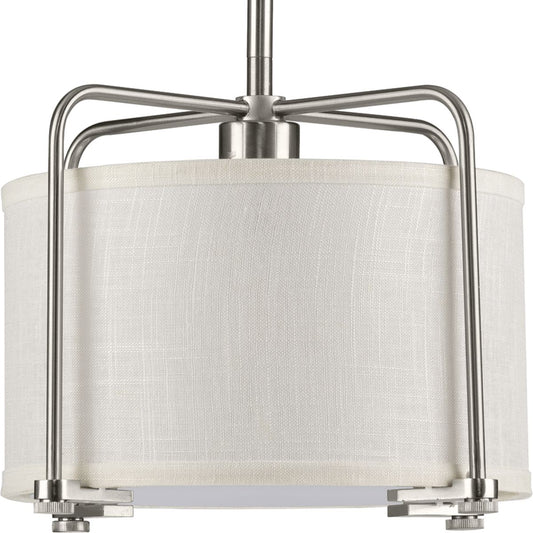PROGRESS LIGHTING P500138-009 Brushed Nickel Kempsey Collection One-Light Brushed Nickel Summer Linen Shade Farmhouse Pendant Light