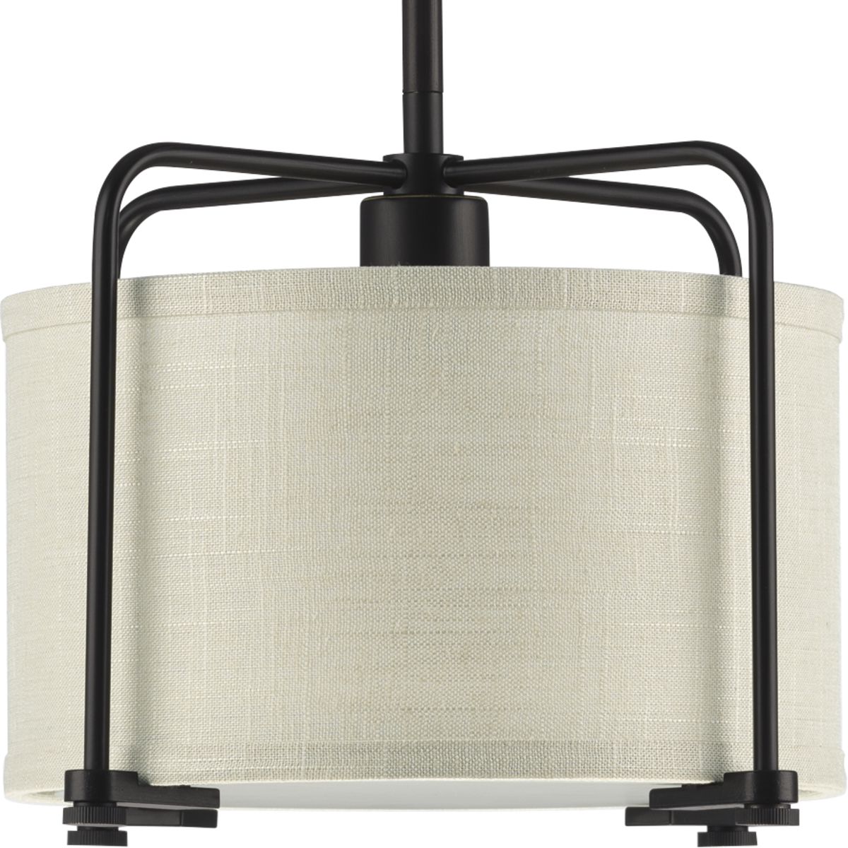 PROGRESS LIGHTING P500138-020 Antique Bronze Kempsey Collection One-Light Antique Bronze Harvest Linen Shade Farmhouse Pendant Light
