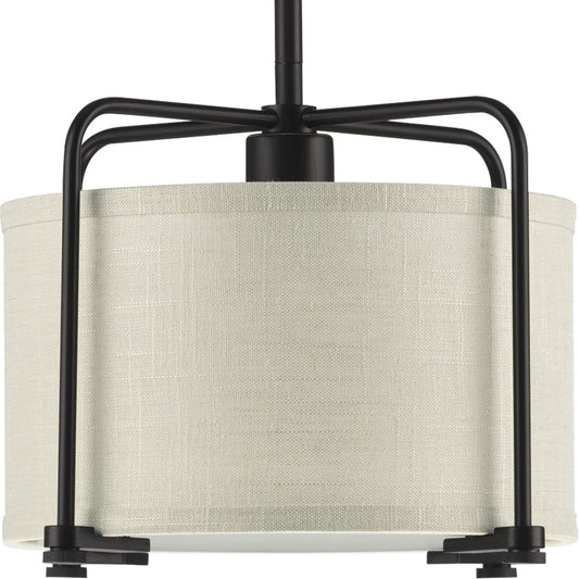 PROGRESS LIGHTING P500138-020 Antique Bronze Kempsey Collection One-Light Antique Bronze Harvest Linen Shade Farmhouse Pendant Light
