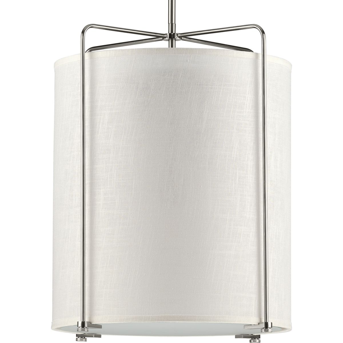 PROGRESS LIGHTING P500139-009 Brushed Nickel Kempsey Collection Three-Light Brushed Nickel Summer Linen Shade Farmhouse Pendant Light