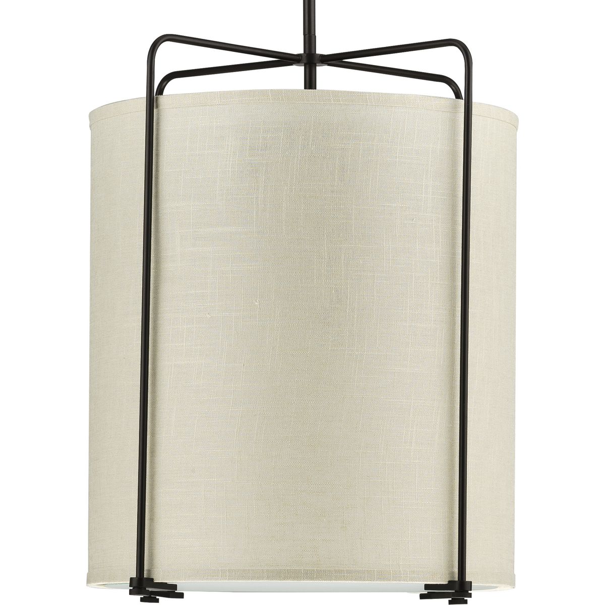 PROGRESS LIGHTING P500139-020 Antique Bronze Kempsey Collection Three-Light Antique Bronze Harvest Linen Shade Farmhouse Pendant Light