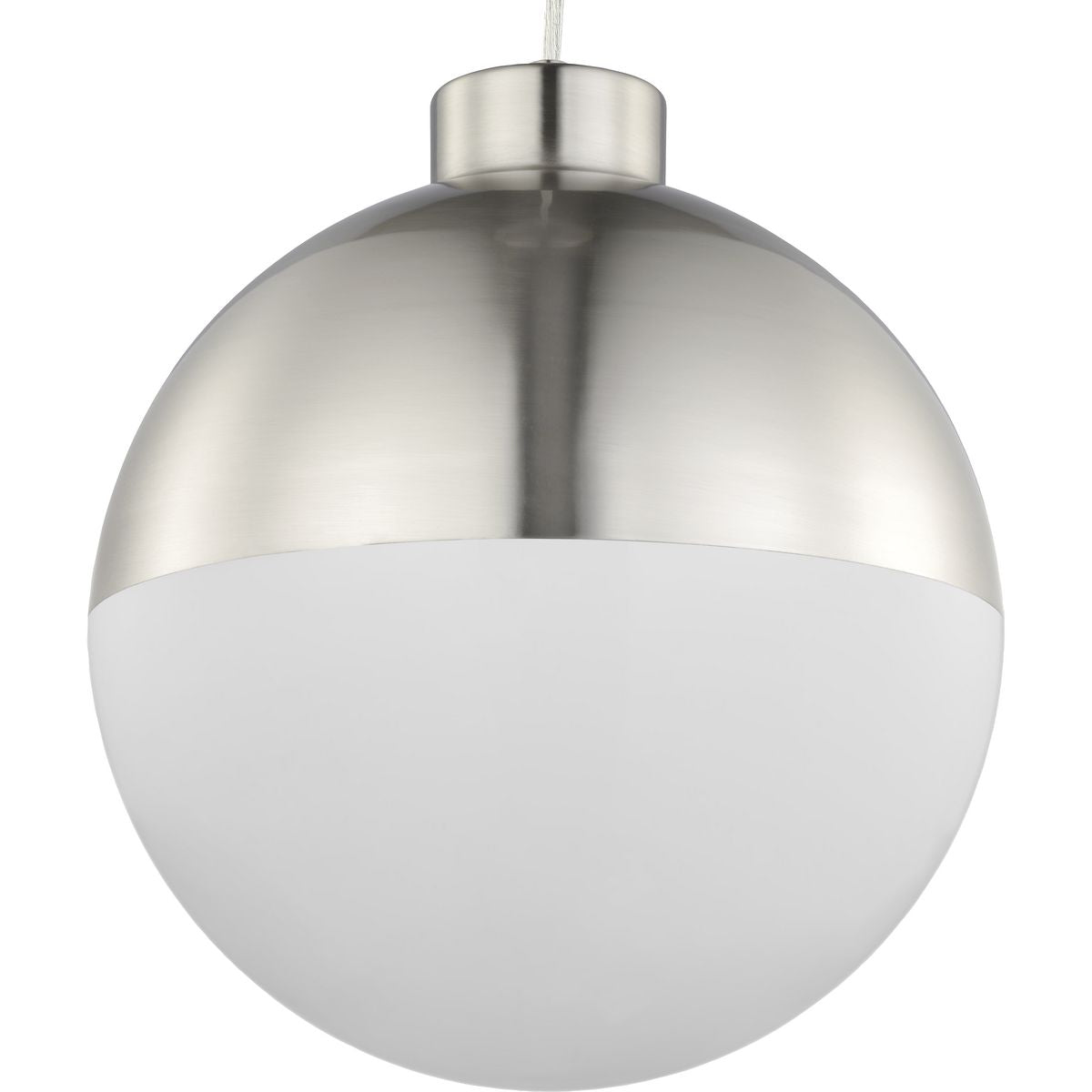 PROGRESS LIGHTING P500148-009-30 Brushed Nickel Globe LED Collection One-Light Brushed Nickel Opal Glass Mid-Century Modern Pendant Light