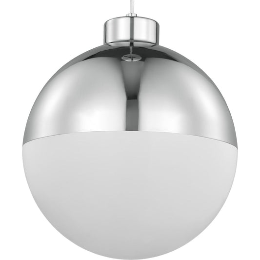 PROGRESS LIGHTING P500148-015-30 Polished Chrome Globe LED Collection One-Light Polished Chrome Opal Glass Mid-Century Modern Pendant Light