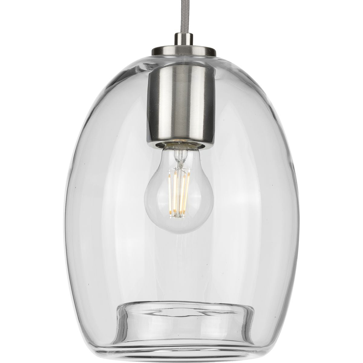 PROGRESS LIGHTING P500159-009 Brushed Nickel Caisson Collection One-Light Brushed Nickel Clear Glass Global Pendant Light