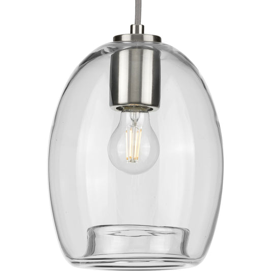 PROGRESS LIGHTING P500159-009 Brushed Nickel Caisson Collection One-Light Brushed Nickel Clear Glass Global Pendant Light
