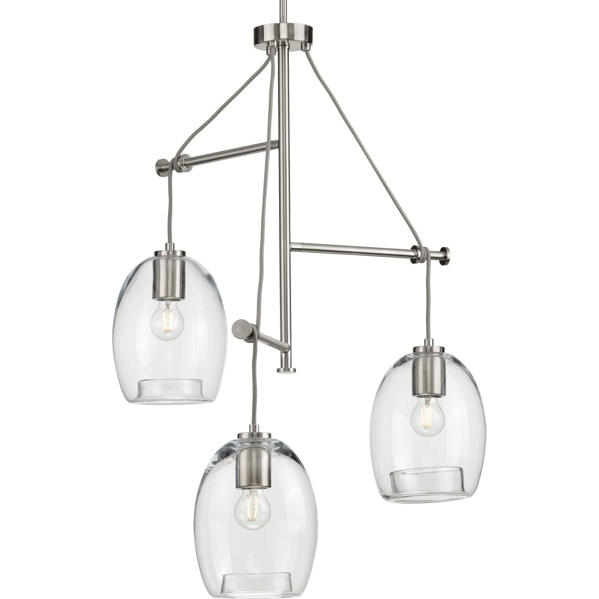 PROGRESS LIGHTING P500160-009 Brushed Nickel Caisson Collection Three-Light Brushed Nickel Clear Glass Global Pendant Light