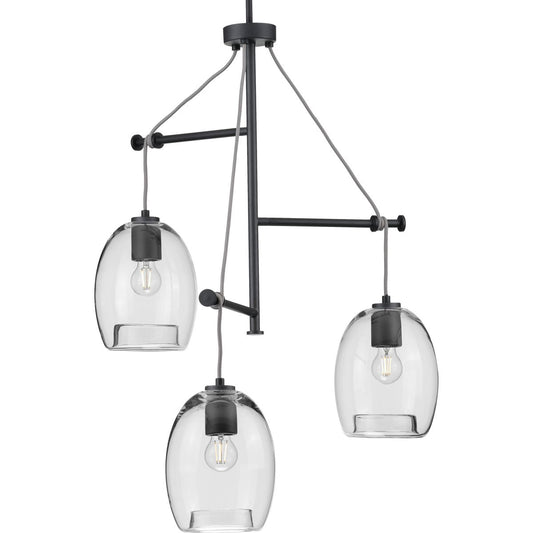 PROGRESS LIGHTING P500160-143 Graphite Caisson Collection Three-Light Graphite Clear Glass Global Pendant Light