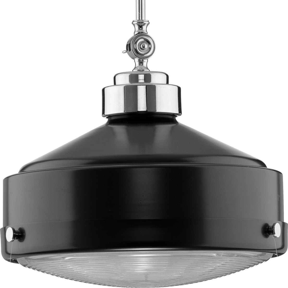 PROGRESS LIGHTING P500170-031 Matte Black Loftin Collection One-Light Matte Black Clear Patterned Glass Farmhouse Pendant Light