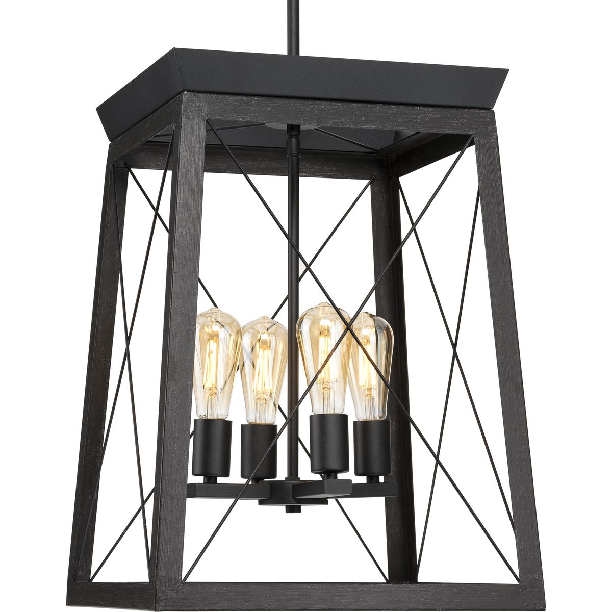 PROGRESS LIGHTING P500178-031 Textured Black Briarwood Collection Four-Light Farmhouse Textured Black Chandelier Foyer Light
