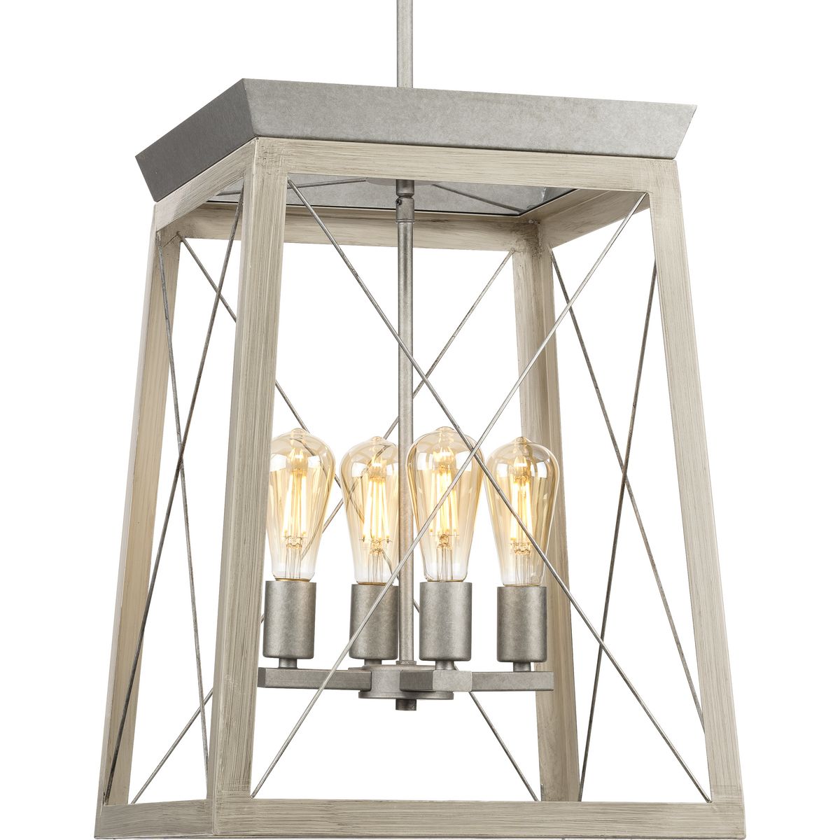PROGRESS LIGHTING P500178-141 Galvanized Briarwood Collection Four-Light Farmhouse Galvanized Chandelier Foyer Light