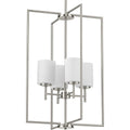 PROGRESS LIGHTING P500206-009 Brushed Nickel Replay Collection Four-Light Brushed Nickel Etched White Glass Modern Pendant Light