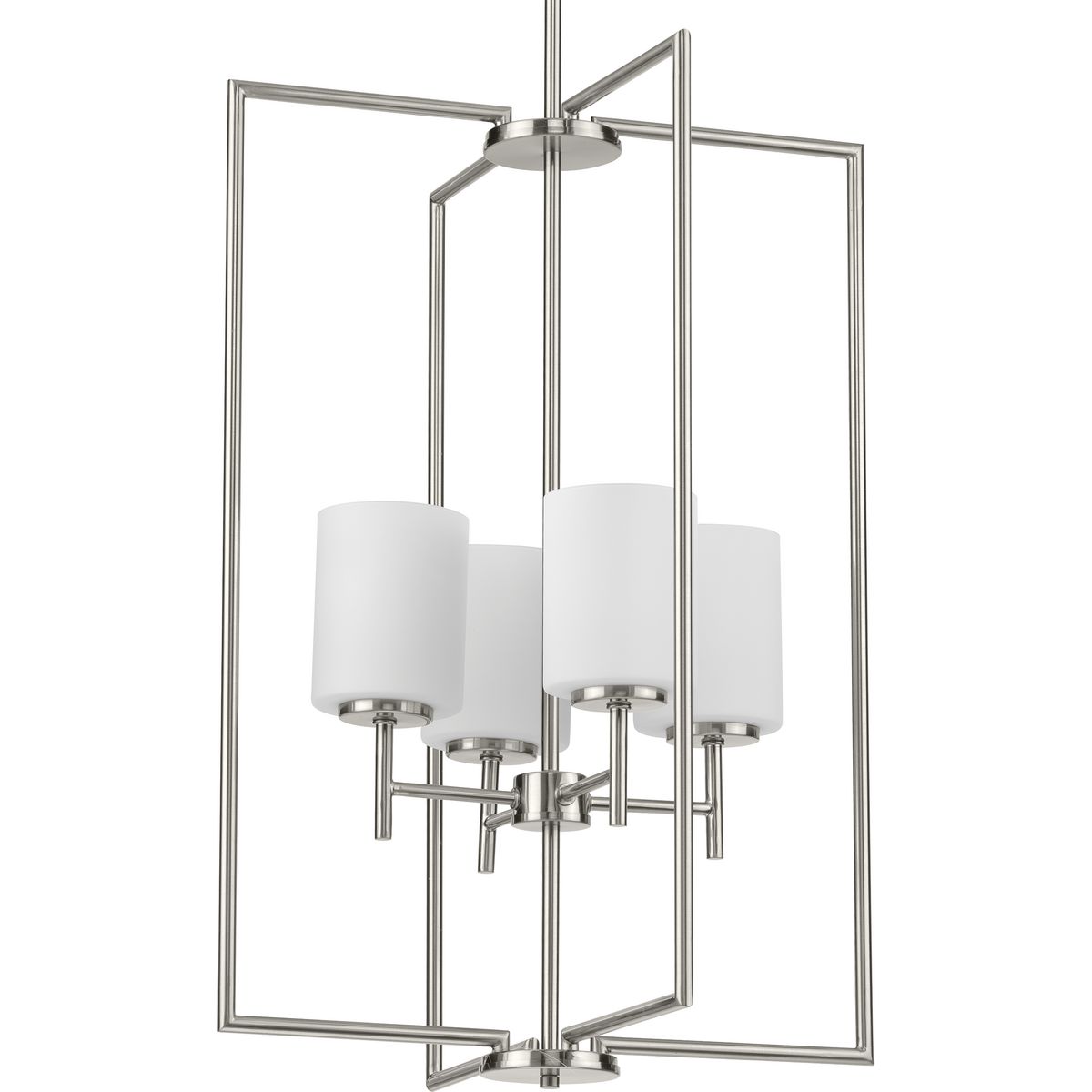 PROGRESS LIGHTING P500206-009 Brushed Nickel Replay Collection Four-Light Brushed Nickel Etched White Glass Modern Pendant Light
