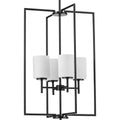 PROGRESS LIGHTING P500206-031 Textured Black Replay Collection Four-Light Textured Black Etched White Glass Modern Pendant Light