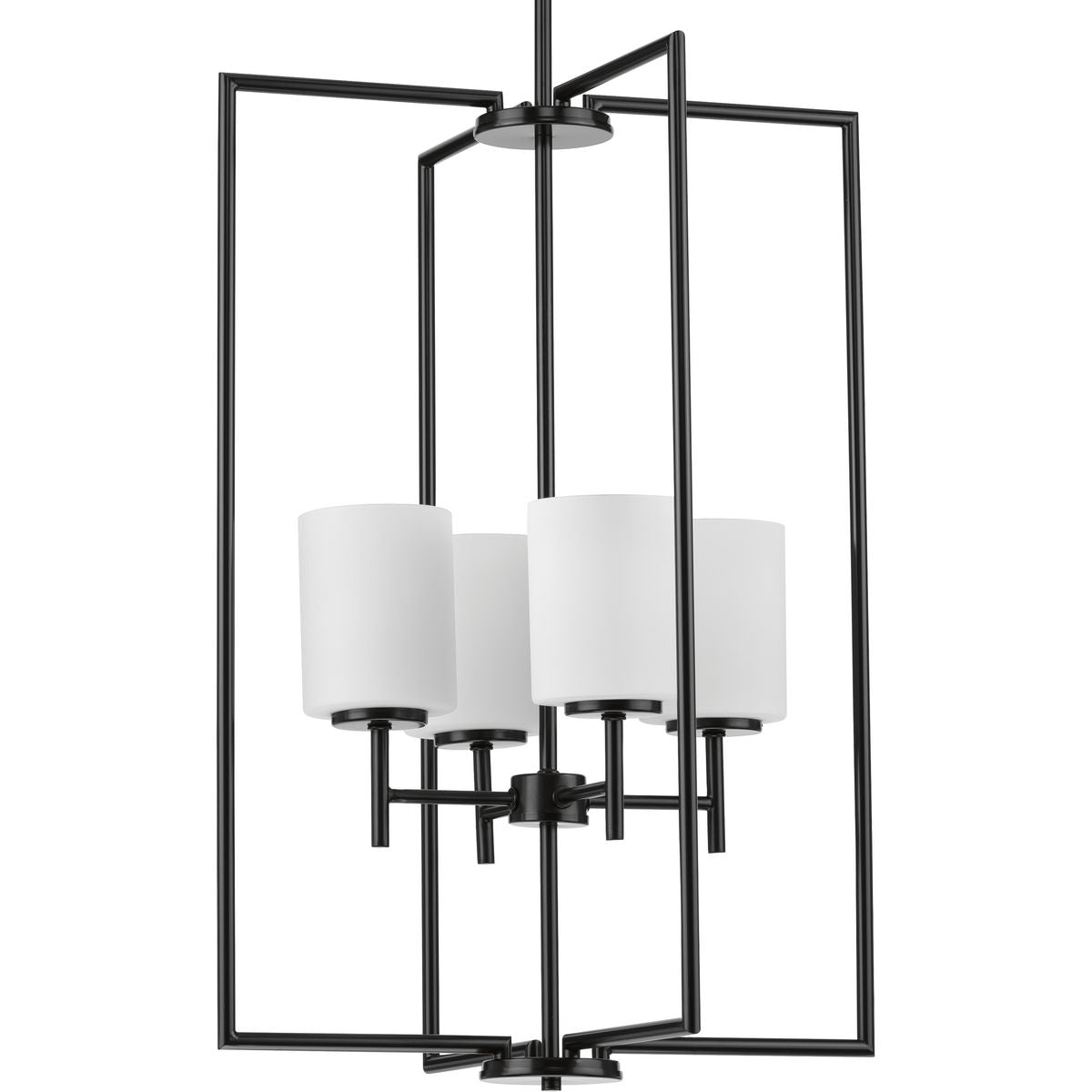 PROGRESS LIGHTING P500206-031 Textured Black Replay Collection Four-Light Textured Black Etched White Glass Modern Pendant Light
