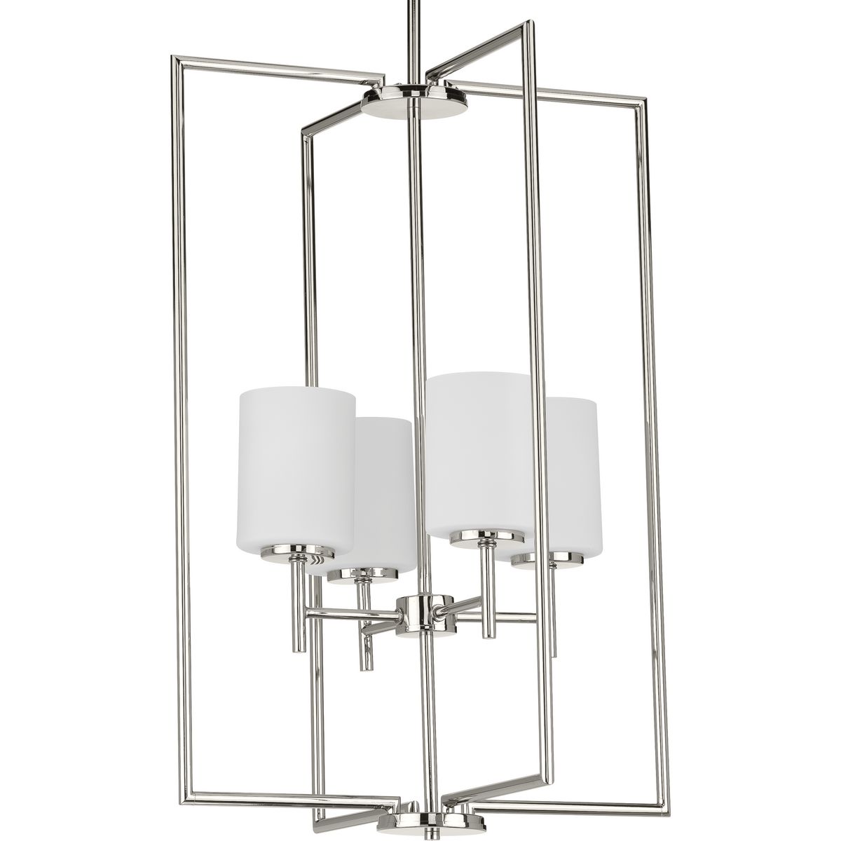 PROGRESS LIGHTING P500206-104 Polished Nickel Replay Collection Four-Light Polished Nickel Etched White Glass Modern Pendant Light