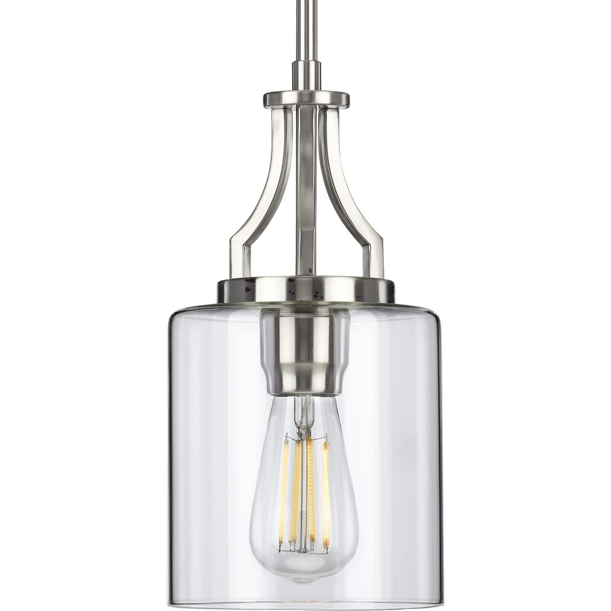 PROGRESS LIGHTING P500208-009 Brushed Nickel Lassiter Collection One-Light Brushed Nickel Clear Glass Modern Pendant Light