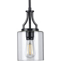 PROGRESS LIGHTING P500208-031 Matte Black Lassiter Collection One-Light Matte Black Clear Glass Modern Pendant Light