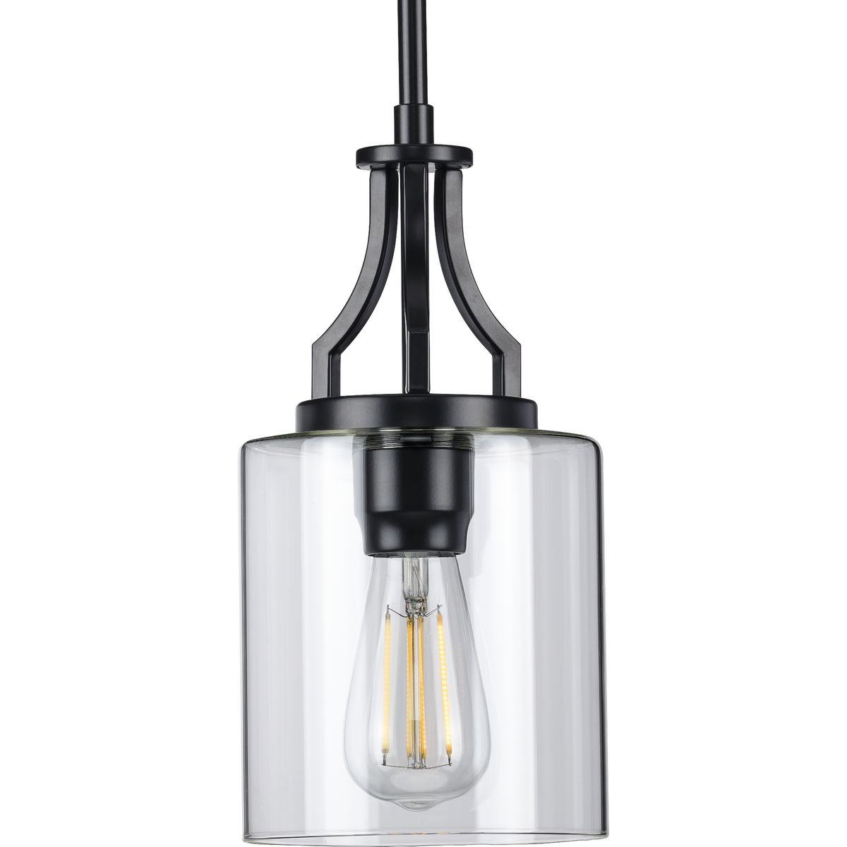 PROGRESS LIGHTING P500208-031 Matte Black Lassiter Collection One-Light Matte Black Clear Glass Modern Pendant Light