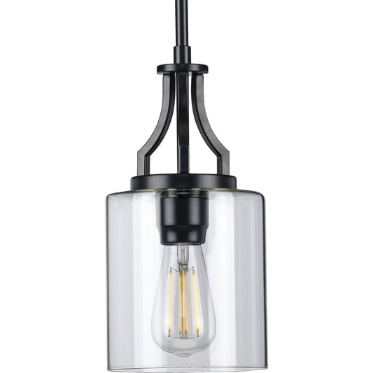 PROGRESS LIGHTING P500208-031 Matte Black Lassiter Collection One-Light Matte Black Clear Glass Modern Pendant Light