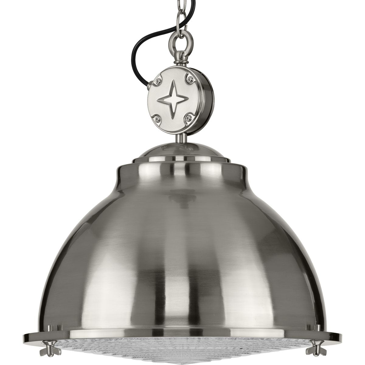 PROGRESS LIGHTING P500212-009 Brushed Nickel Medal Collection One-Light Brushed Nickel Clear Patterned Glass Coastal Pendant Light