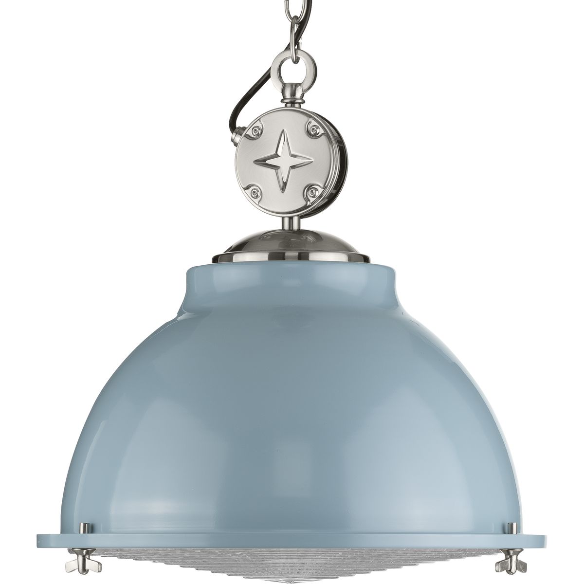 PROGRESS LIGHTING P500212-164 Coastal Blue Medal Collection One-Light Coastal Blue Clear Patterned Glass Coastal Pendant Light