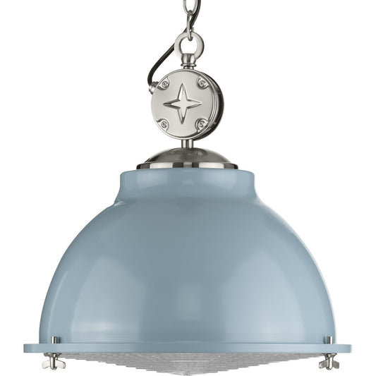 PROGRESS LIGHTING P500212-164 Coastal Blue Medal Collection One-Light Coastal Blue Clear Patterned Glass Coastal Pendant Light