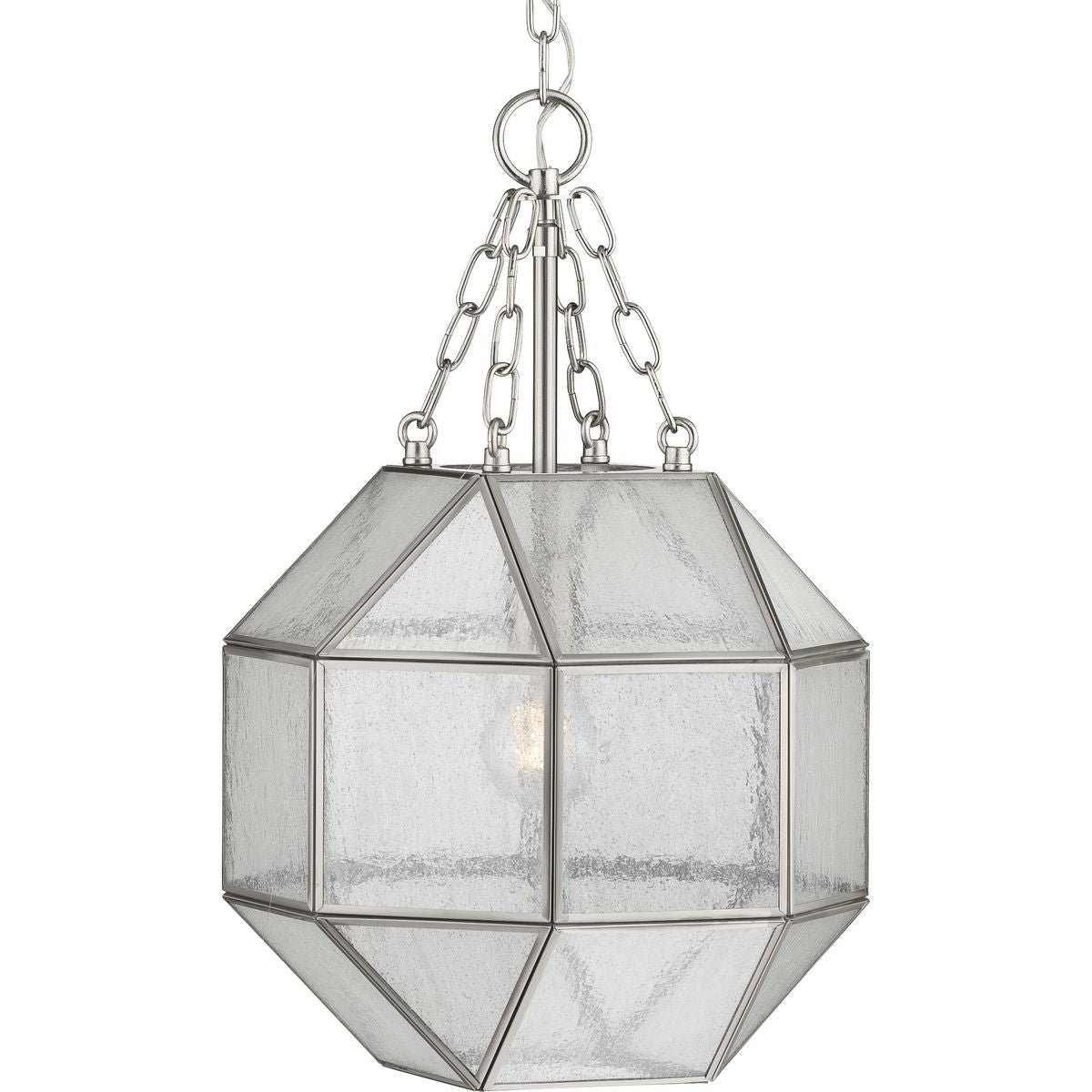 PROGRESS LIGHTING P500221-009 Brushed Nickel Mauldin Collection One-Light Brushed Nickel Clear Seeded Glass Global Pendant Light