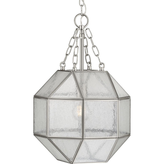 PROGRESS LIGHTING P500221-009 Brushed Nickel Mauldin Collection One-Light Brushed Nickel Clear Seeded Glass Global Pendant Light