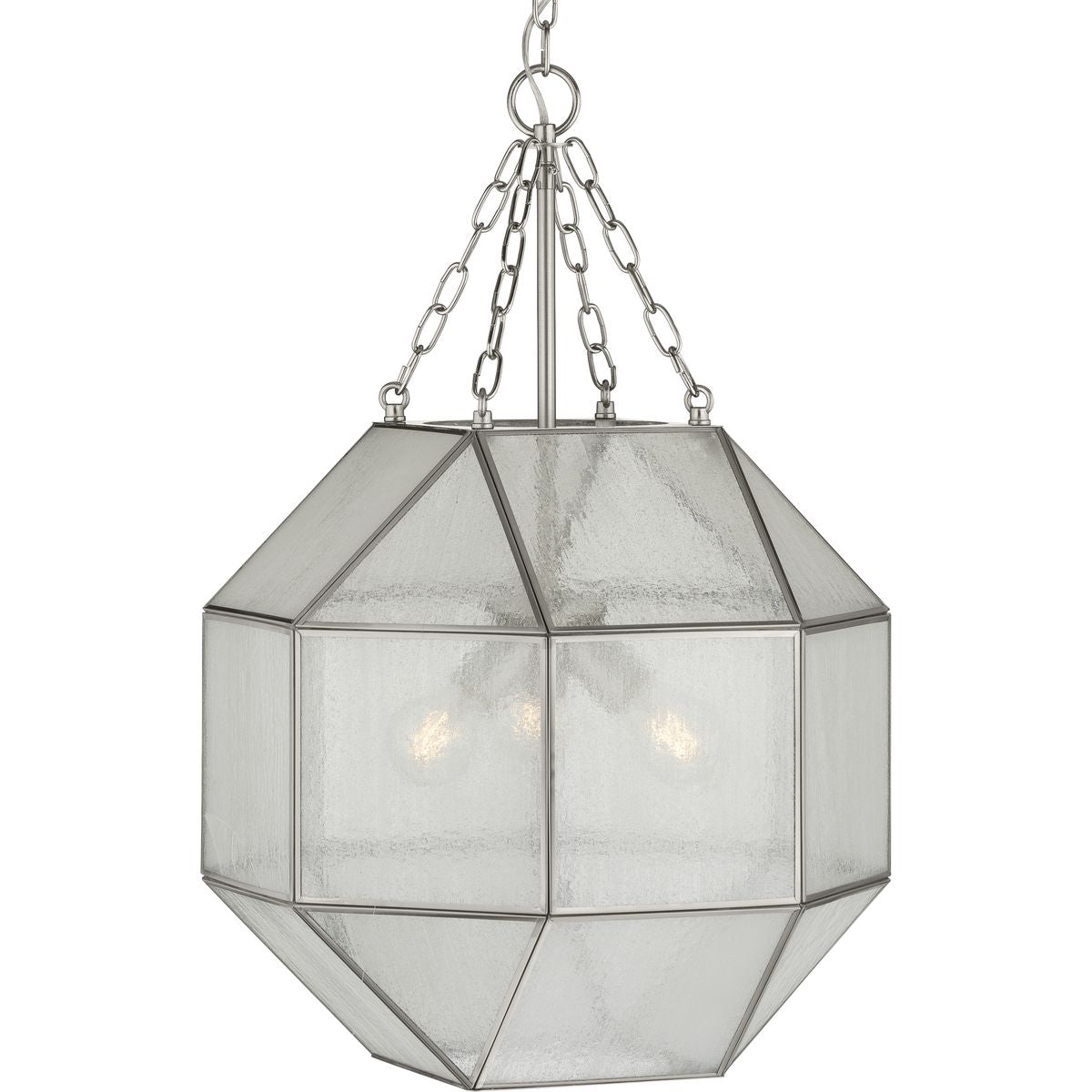 PROGRESS LIGHTING P500222-009 Brushed Nickel Mauldin Collection Three-Light Brushed Nickel Clear Seeded Glass Global Pendant Light