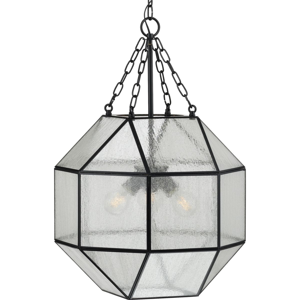 PROGRESS LIGHTING P500222-031 Matte Black Mauldin Collection Three-Light Matte Black Clear Seeded Glass Global Pendant Light