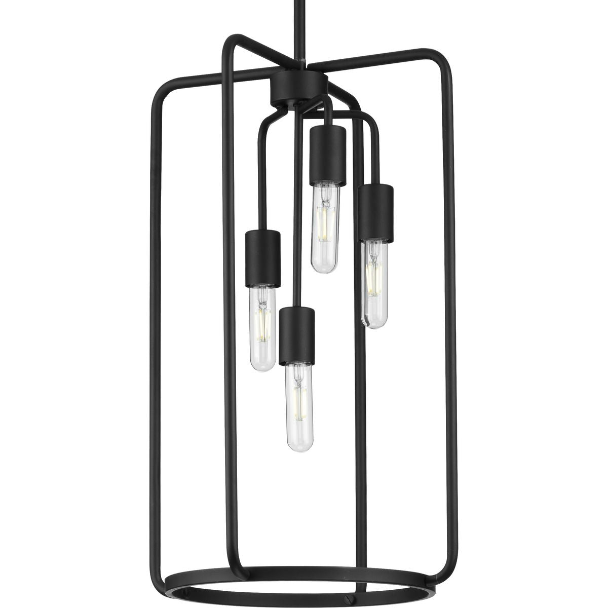 PROGRESS LIGHTING P500224-031 Matte Black Bonn Collection Four-Light Matte Black Farmhouse Pendant Light