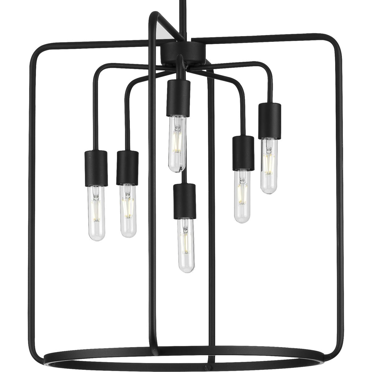 PROGRESS LIGHTING P500225-031 Matte Black Bonn Collection Six-Light Matte Black Farmhouse Pendant Light