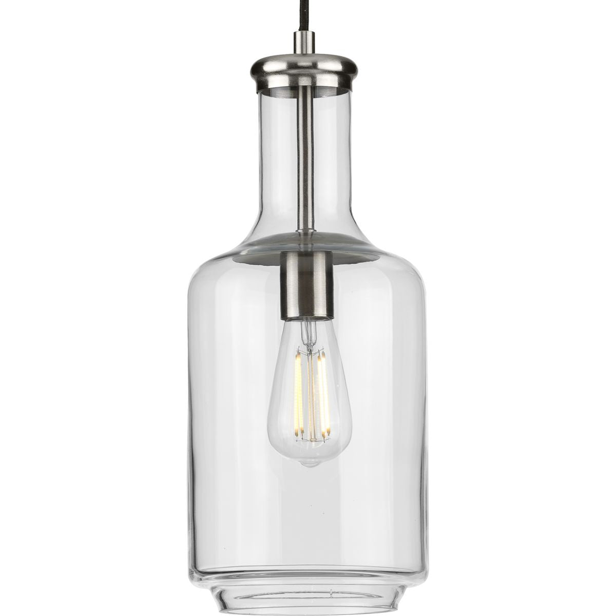 PROGRESS LIGHTING P500229-009 Brushed Nickel Latrobe Collection One-Light Brushed Nickel Clear Glass Coastal Pendant Light