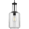 PROGRESS LIGHTING P500229-031 Matte Black Latrobe Collection One-Light Matte Black Clear Glass Coastal Pendant Light