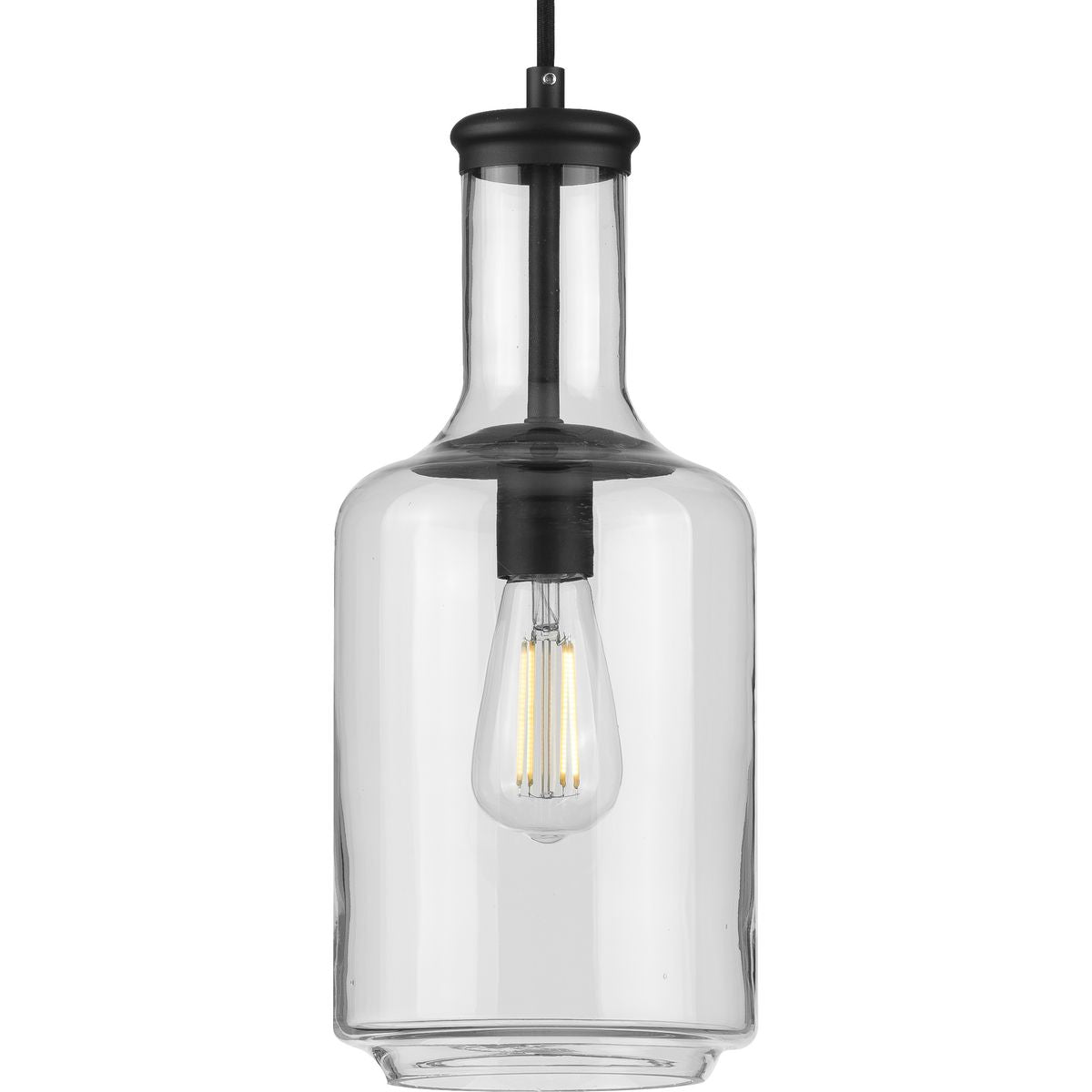 PROGRESS LIGHTING P500229-031 Matte Black Latrobe Collection One-Light Matte Black Clear Glass Coastal Pendant Light