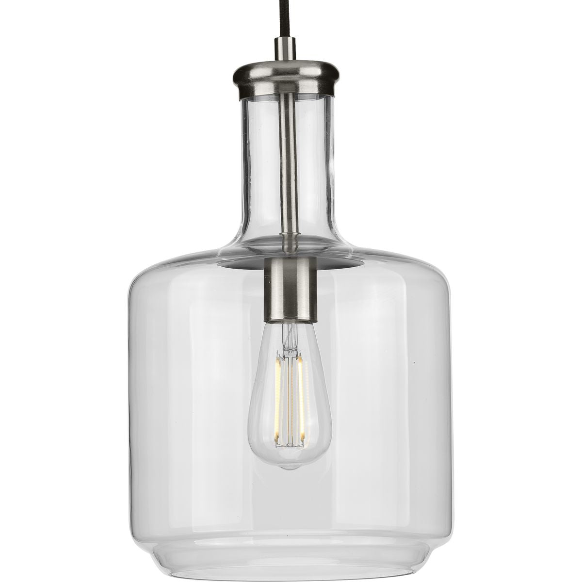 PROGRESS LIGHTING P500230-009 Brushed Nickel Latrobe Collection One-Light Brushed Nickel Clear Glass Coastal Pendant Light