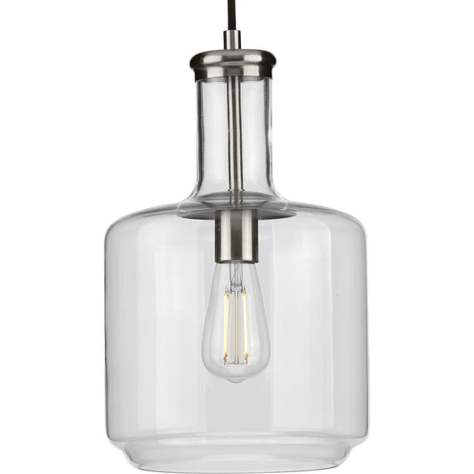 PROGRESS LIGHTING P500230-009 Brushed Nickel Latrobe Collection One-Light Brushed Nickel Clear Glass Coastal Pendant Light